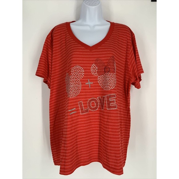 DISNEY STORE Plus Size 3X Mickey Minnie Mouse‎ Glitter Striped Red T Shirt - Picture 1 of 6
